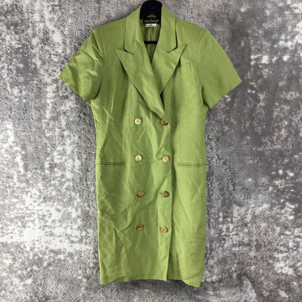 Harve Benard Petite Size 6P Linen Career Notched Button Mini Dress Green